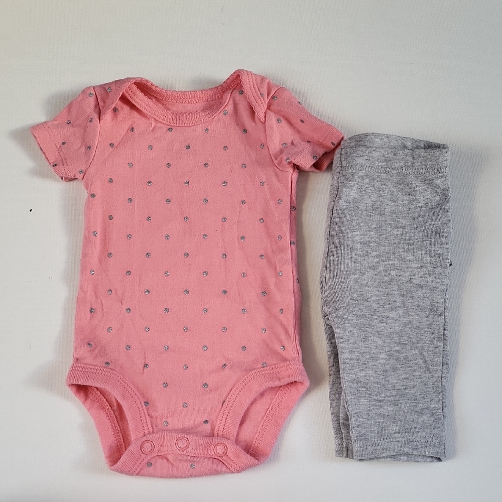 EUC Cute Newborn Pink Bodysuit And Grey Ruffle Pant Set